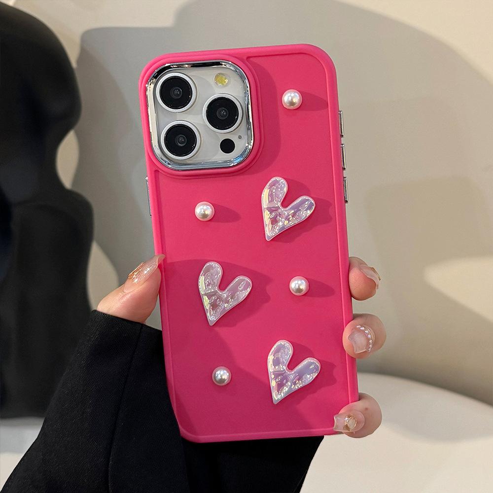 Three Dimensional Pearl Love Apple 17 Mobile Phone Case Iphone16 Laser 11 Suitable for 13promax Temperament 12 Soft 14