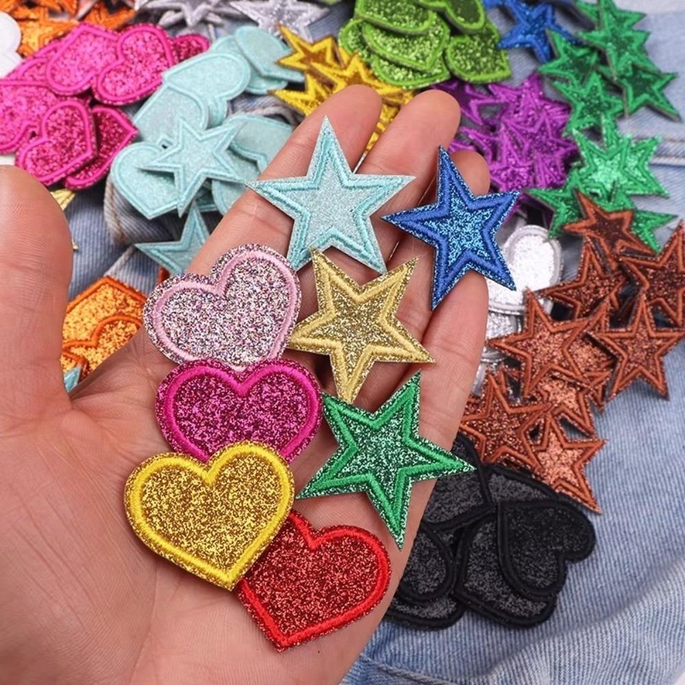 14/17 Pcs Sparkle Iron On Patches Heart Shape Applique Patch Five-pointed Star Patch  DIY Craft