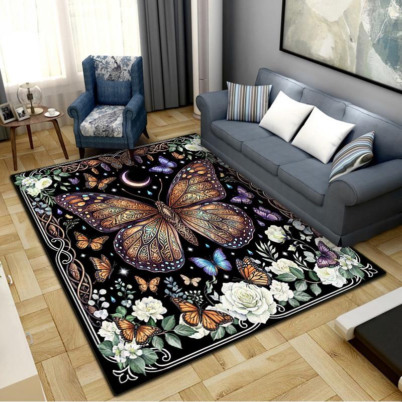 Butterfly Chicken Vintage Art Carpet Rug for Living Room Bedroom Home Sofa Decoration, Kids Play Non-slip Floor Mat