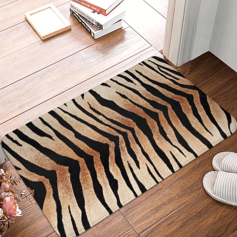 Siberian Tiger Fur Pattern Doormat, Realistic Wild Animal Print Anti-Slip Mat for Kitchen Bathroom Living Room Entrance Floor