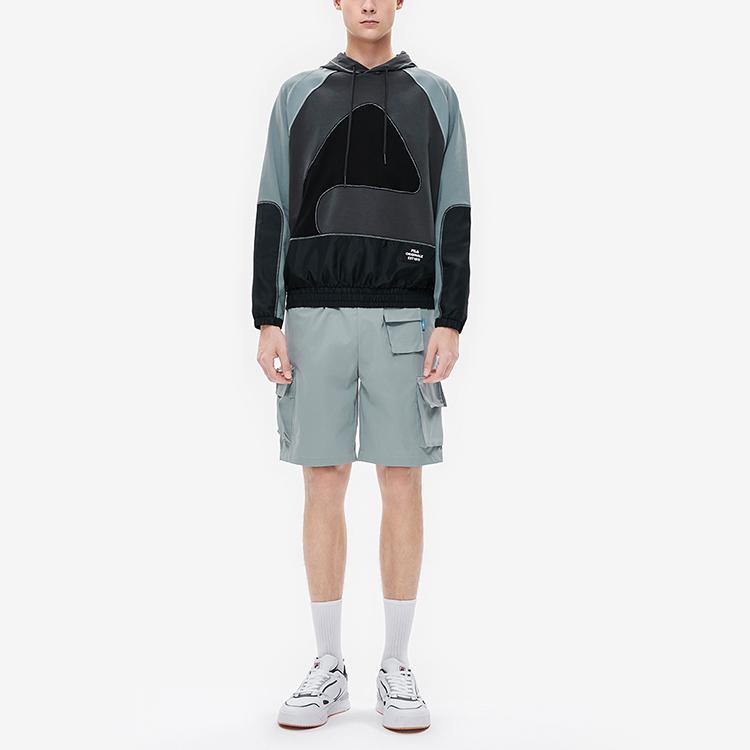 FILA Loose Fit Color Block American Logo Knit Hoodie Men hoodies Black F11M239208F-BK