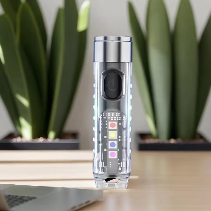 1Pc Rechargeable Mini Keychain Flashlight With 10 Modes And Magnetic Base - Ideal For Camping And Outdoor Activities