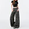 Women Camo Wide Leg Jeans High Waist Draped Floor Length Denim Pants Hip Hop Streetwear Loose Cargo Trousers With Washing Craft