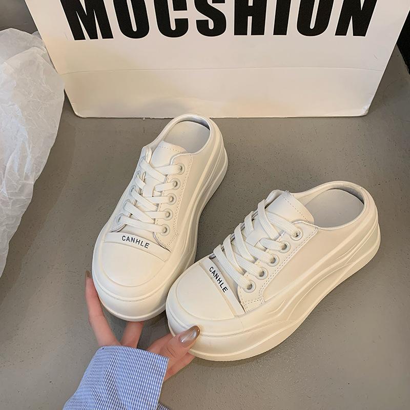 

Маффины на толстой подошве, увеличивающие рост, женские туфли, мягкая кожа, сумка, полушлепанцы с закрытым носком, для улицы, весна-лето 2025, новые маленькие белые туфли, кеды 40 белый