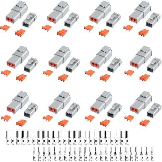 32 PCS Deutsch DTP Connector Kit 2 Pin Automotive Waterproof Connectors 4 Sets With Size 12 Stamped Contacts Gauge 14-12 AWG Wire Size,25A