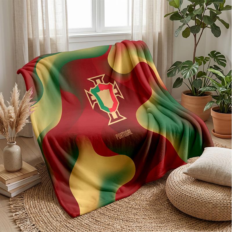 Portugal Football Printed Flannel Blanket Skin Friendly Warm Decorative Throw for Indoor Couch Bed Daily Use