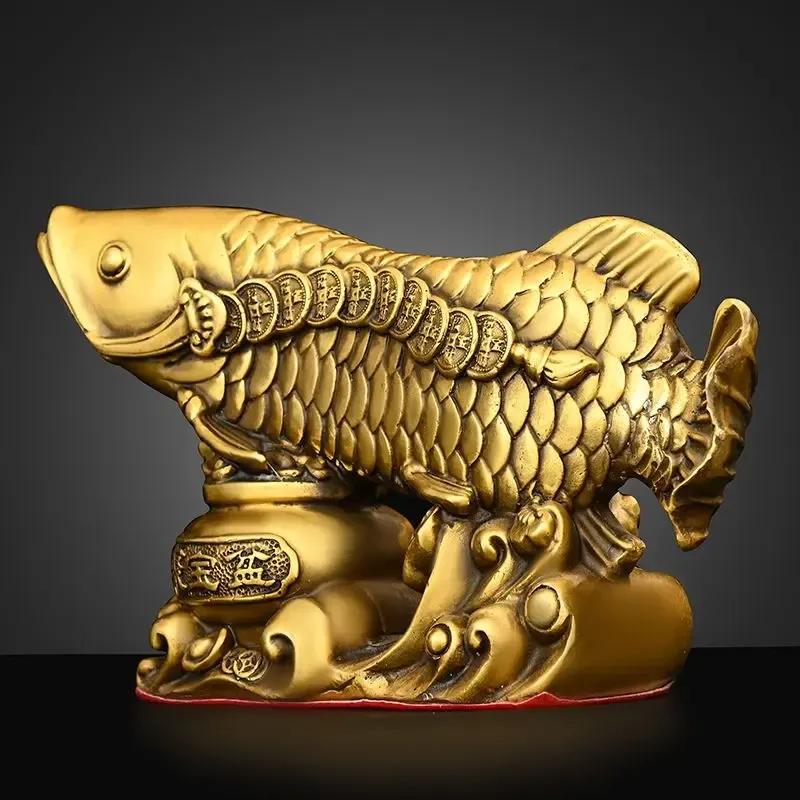 High Quality Copper Fish Ornaments Gold Dragon Home Living Room Office Decor