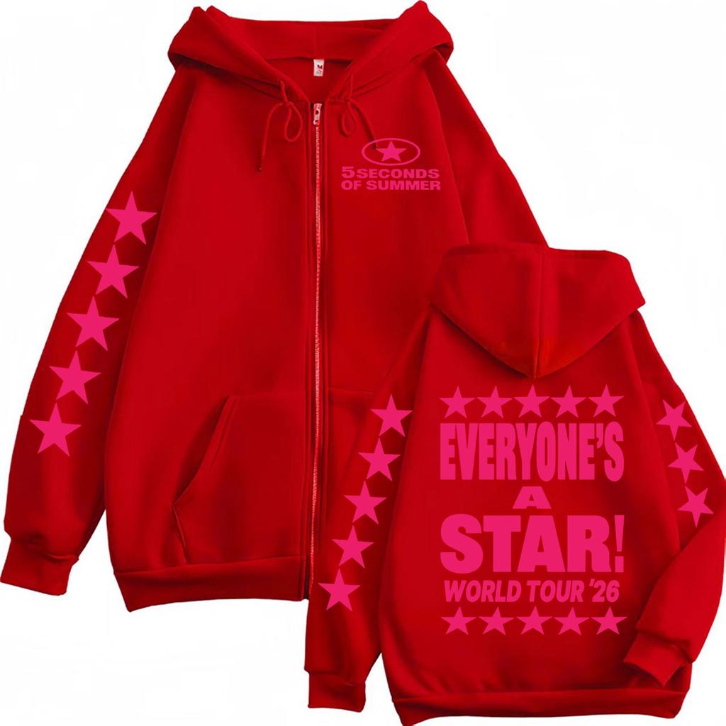 5 Seconds of Summer Everyone's A Star Zipper Hoodie Unisex Casual Fleece Jacket Sweatshirt Hip Hop Pop Music Zip Up Pullovers