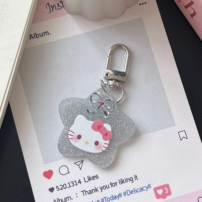 Sweet Kawaii Kt Cat Five-Pointed Star Keychain Cartoon Acrylic Pendant Keychain  Backpack Decoration Accessories Gifts