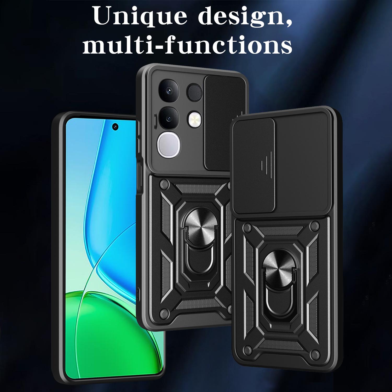 

For vivo Y29 4G Case with Slide Camera Lid PC+TPU Kickstand Phone Cover Silver