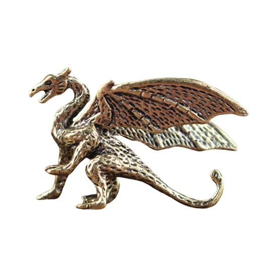 Yousheng Vintage Winged Dragon Brass Ornaments Copper Dragon with Wing Figurine Collectible Bronze Carved Sculpture for Living Room Bookshelf Desktop