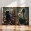 Witchy Black Cat Floral Moonlit Cottagecore Gothic Poster Canvas Painting Print Wall Picture for Living Room Home Decor Cuadros