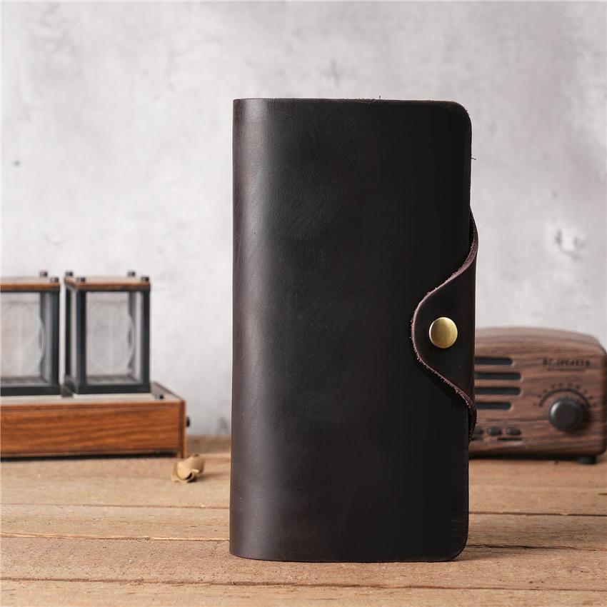 Męski portfel retro Crazy Horse z prawdziwej skóry bydlęcej, długi organizer, wielokieszonkowy, vintage skórzany portfel, idealny prezent dla mężczyzn z praktycznym schowkiem