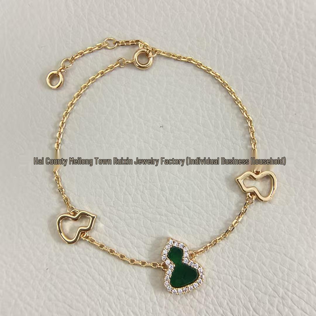 Luxurious Natural Red Agate & Malachite Gourd Bracelet with 18k Rose Gold for Women - National Style Trend.
