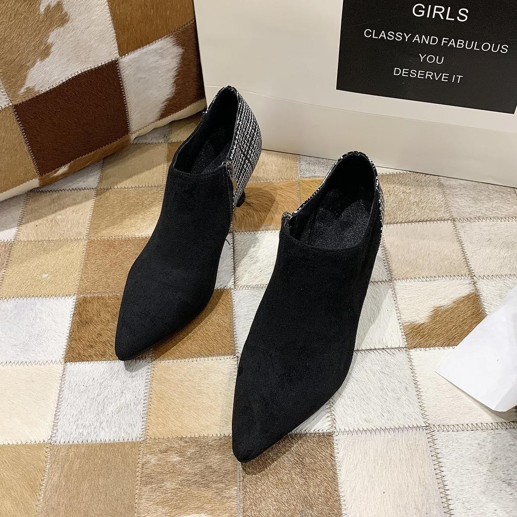 Small Size 2025 New Pointed Thin High Heel Deep Mouth Side Zipper Tide with Heightened Temperament British Style Women's Single Shoes