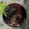 2D Flat Aluminium Retro Halloween Sign with Black Crow Pattern - Halloween Figurine Ornaments - Ideal for Front Door, Wall, Porch, Window Decor