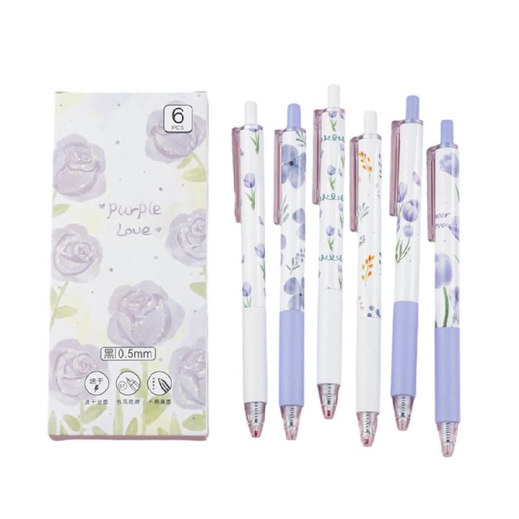 

6Pieces Retractable Flower Print Gel Pen 0.5MM Quick Drying Smooth Writing for Writing Noting Journaling Office Supplies 1