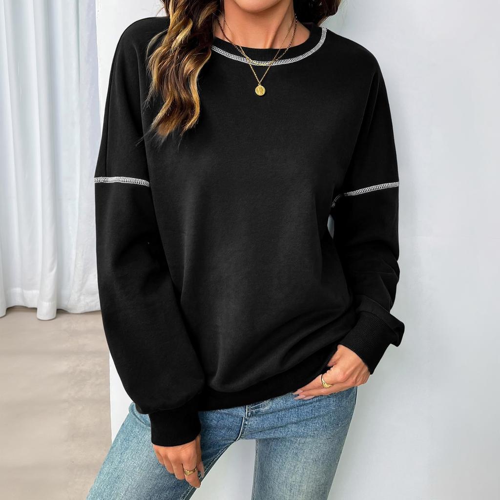 Women's Casual Loose Fit Long Sleeve Pullover Sweatshirt with Round Neck