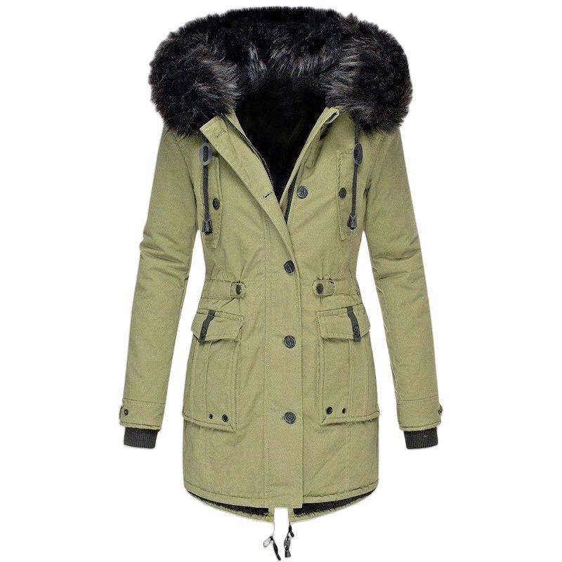 2025 Damen Midilanger Verdickter Winterparka mit Pelzkragen