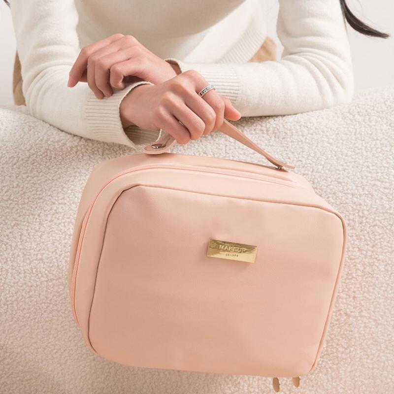 NewPU Makeup Bag with Large Capacity Portable Multi Functional Travel Layered Handheld Makeup Storage Bag Waterproof Make Up Bag