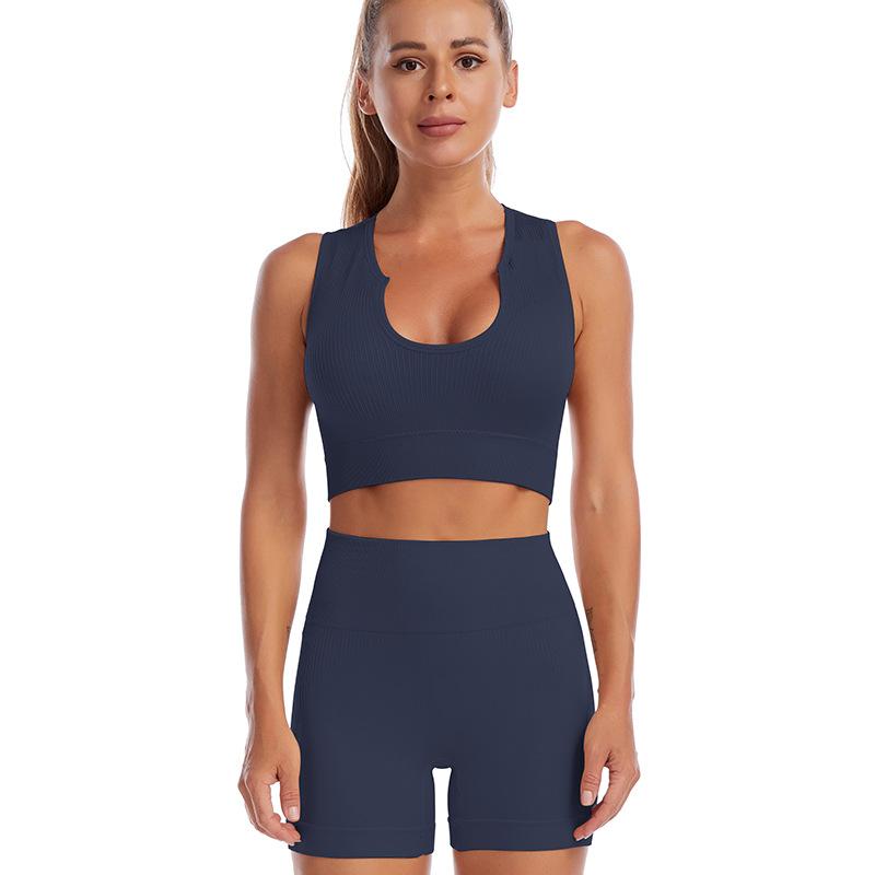 Unterwäsche-Set Yoga-Bekleidungsanzug Damen Fitness Running Anti-Schock Geraffte Sportunterwäsche Sexy Deep U Unterhemd Ohne Stahlring-BH