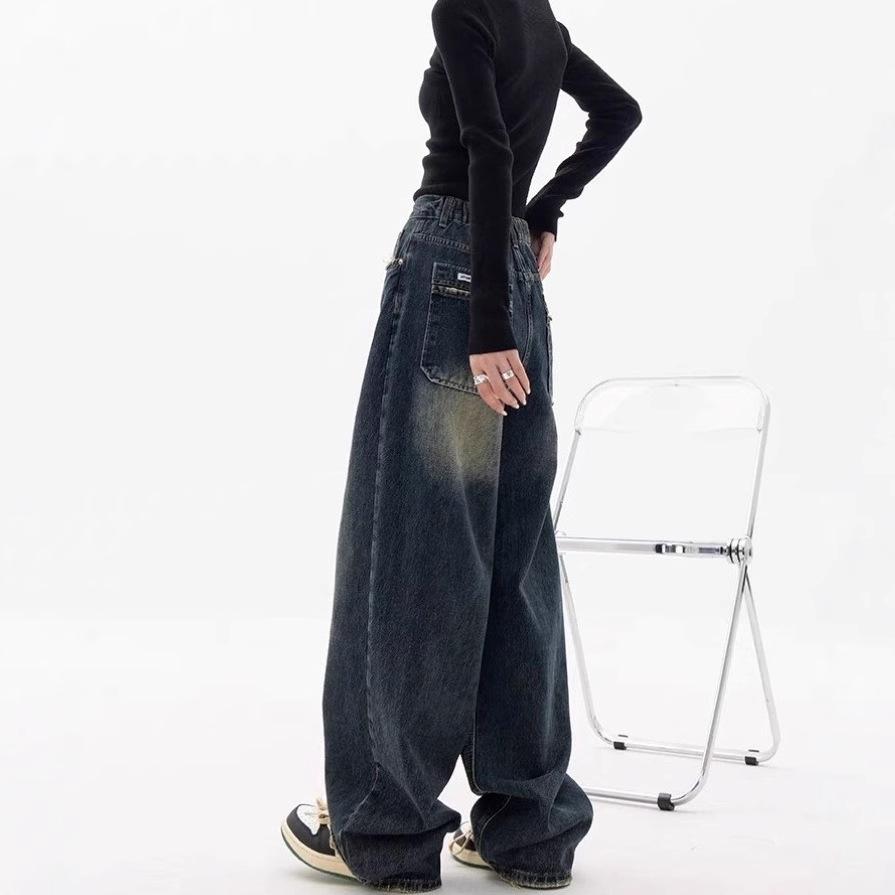 Dark Blue High-Waisted Retro Denim Jeans - Women's Summer Straight-Leg Casual Fit