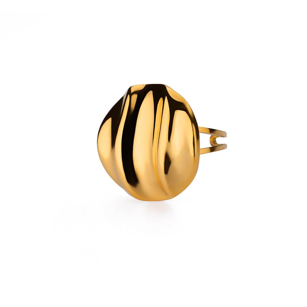 New Wave Button Shaped Stainless Steel Rings for Women Gold Color Open Adjustable Charm Ring Wedding Jewelry Party Accessories