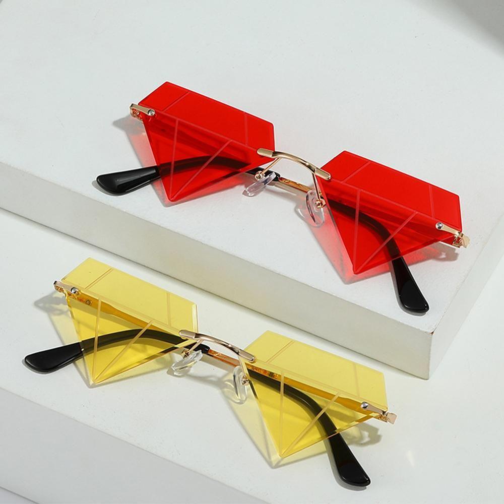 Bai Fen Bai Electronic 3C Women's Dark Purple Vintage Eyeglasses Prom Diamond Shaped Triangle Sunglasses For Retro Shades Rimless Sun Glasses