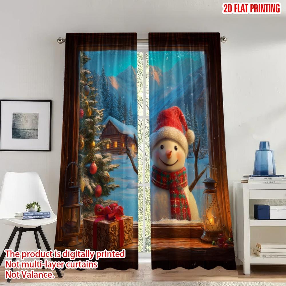 

2pcs 2D flat printing Popular Christmas curtains Christmas Snowman Winter Digital Printed Polyester Drapes Birthday Party 100*130 Grommet Top 1pcs