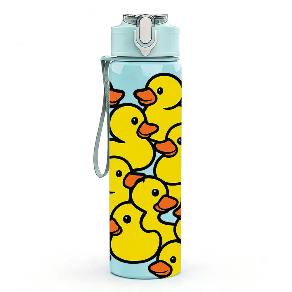 1PC Large Group Yellow Duck Grid 750ml Color Plastic Sports Water Bottle Leakproof Flip Straw Lid For Sports Office Home Use