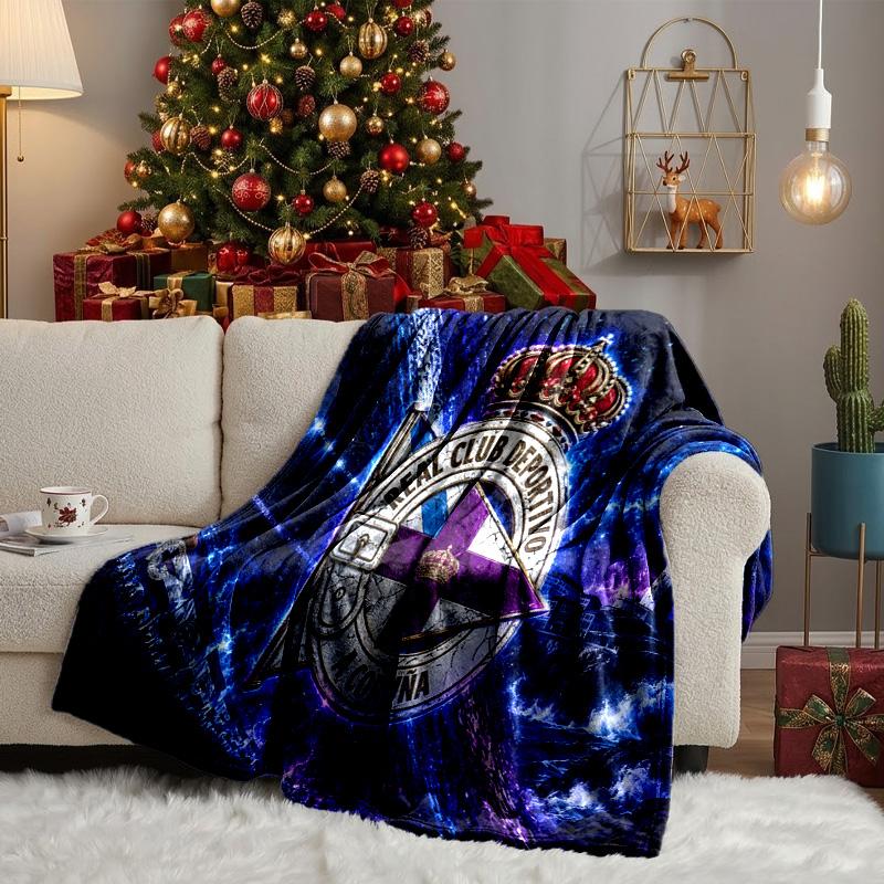 Deportivo A Coruna Crest Throws Blanket Flannel Blankets Plush for Couch Bed Gifts for Men Women Travel picnic blanket Christmas fan gifts
