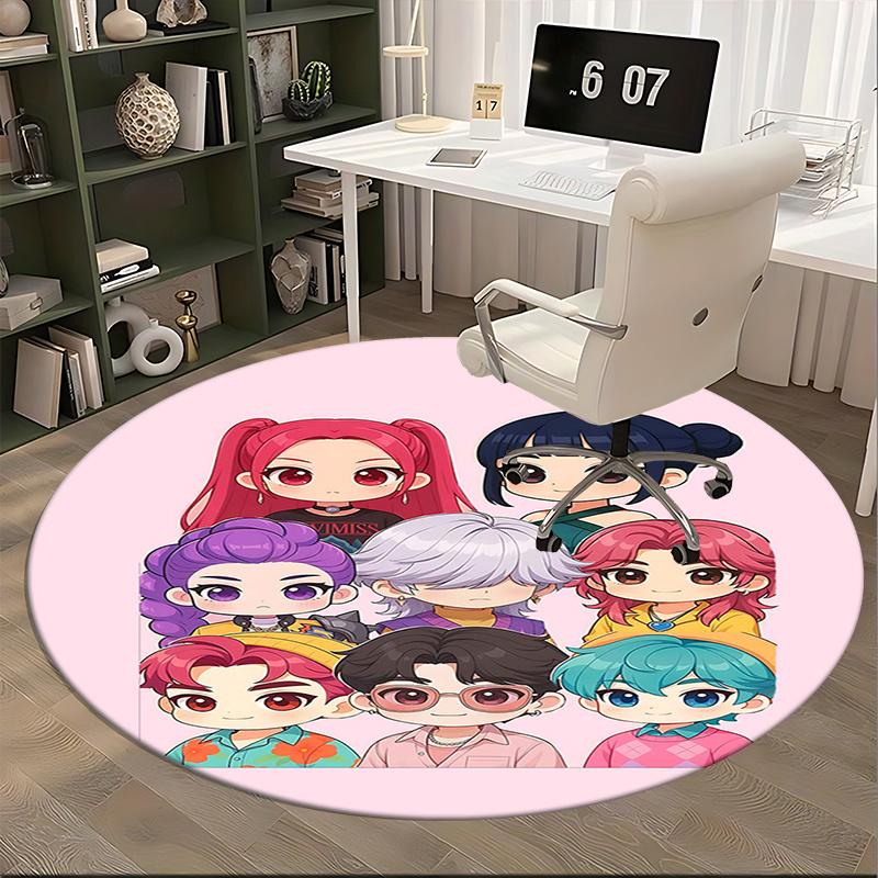 Kpop Girls Chair Mat Round Rug-Office Carpet, Machine Washable, Non-slip, Suitable for Living Rooms, Bedrooms