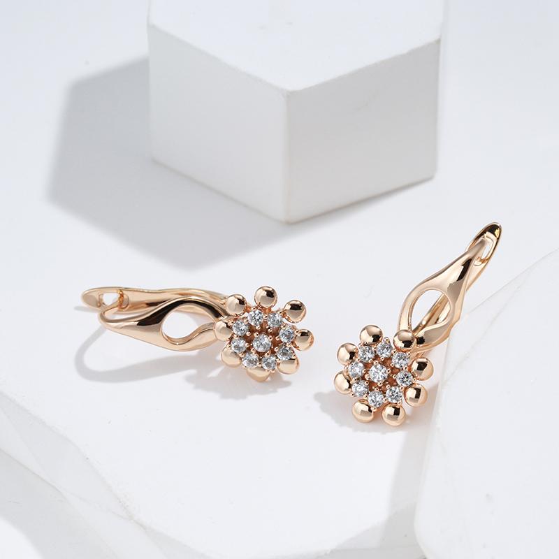 New Unusual Flower Natural Zircon Drop Earrings For Women  Rose Gold Color Sexy Earrings Party Girls Fashion Jewelry
