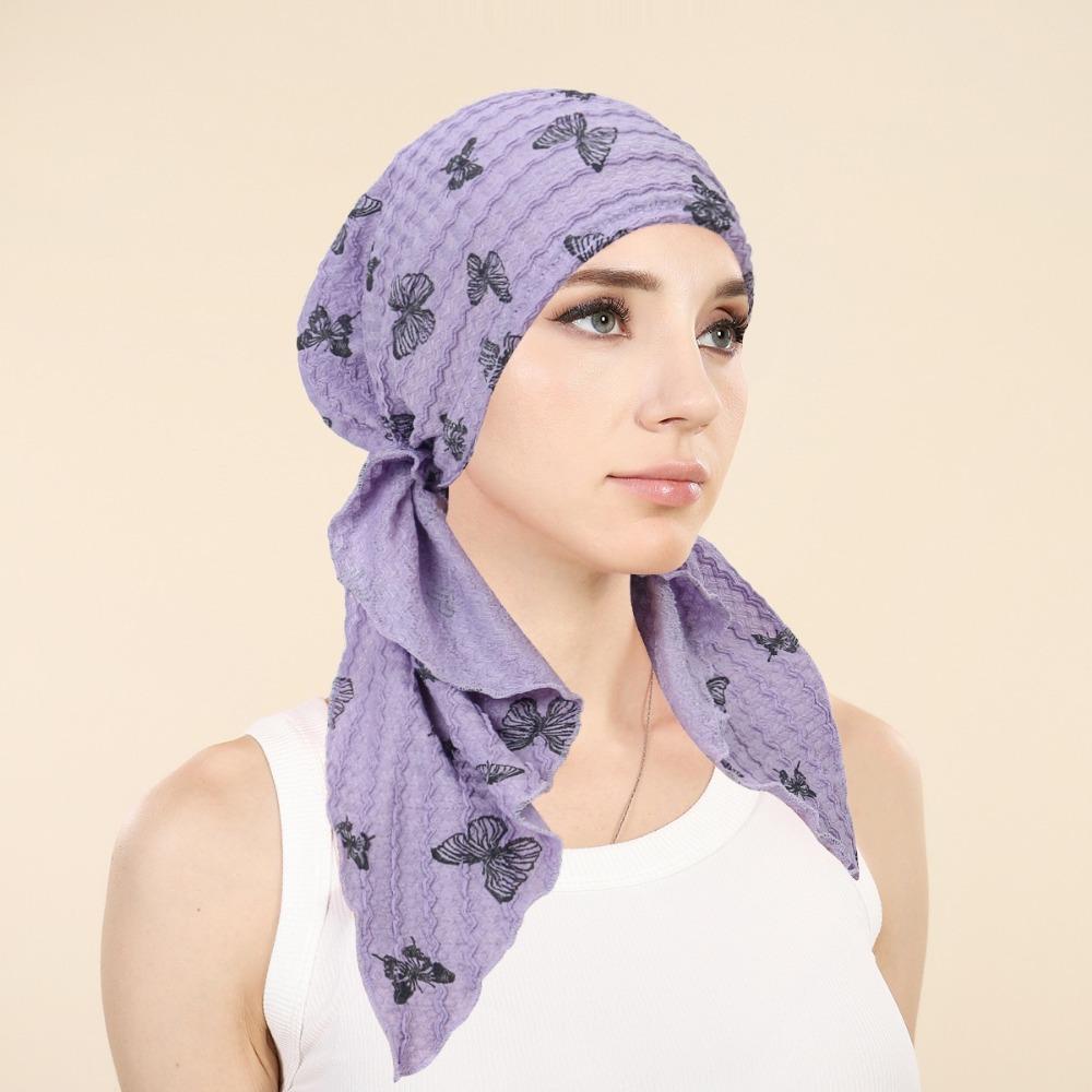 Breathable Butterfly Print Lace Headband Comfortable 6 Colors Women Headscarf Hat Trendy Elasticity Turban Hat Daily Wear