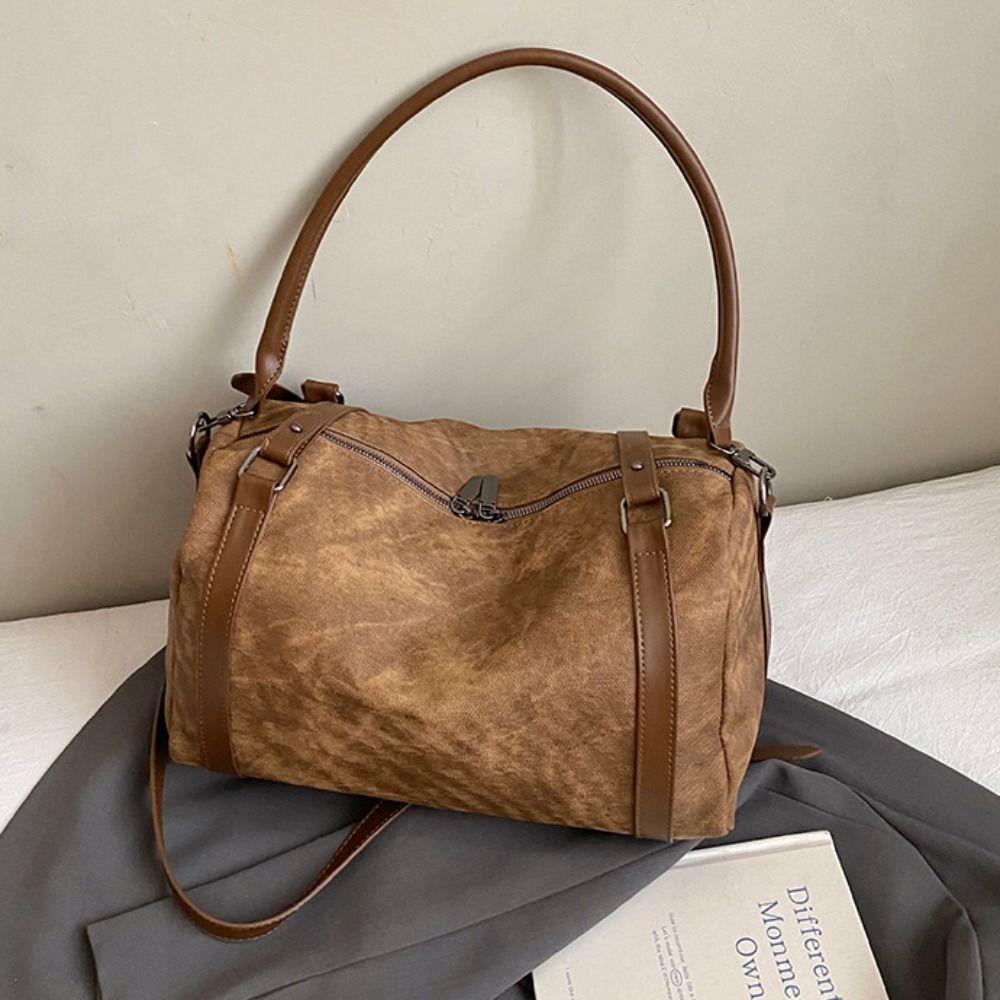 Korean Style Bowling Shoulder Bag Vintage Pillow Handbag Portable Boston Crossbody Bag  Travel