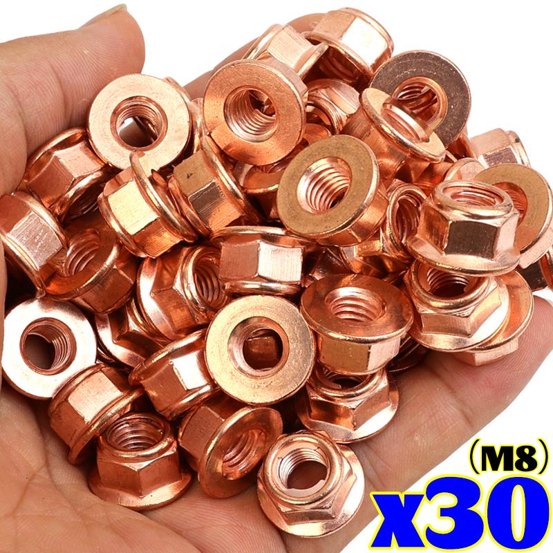 M8 Copper Plated Exhaust Manifold Nut Hex Flange Fastener Carbon Steel for BMW 3 Series E30 Engine Turbo Stud Pipe Repair Kit