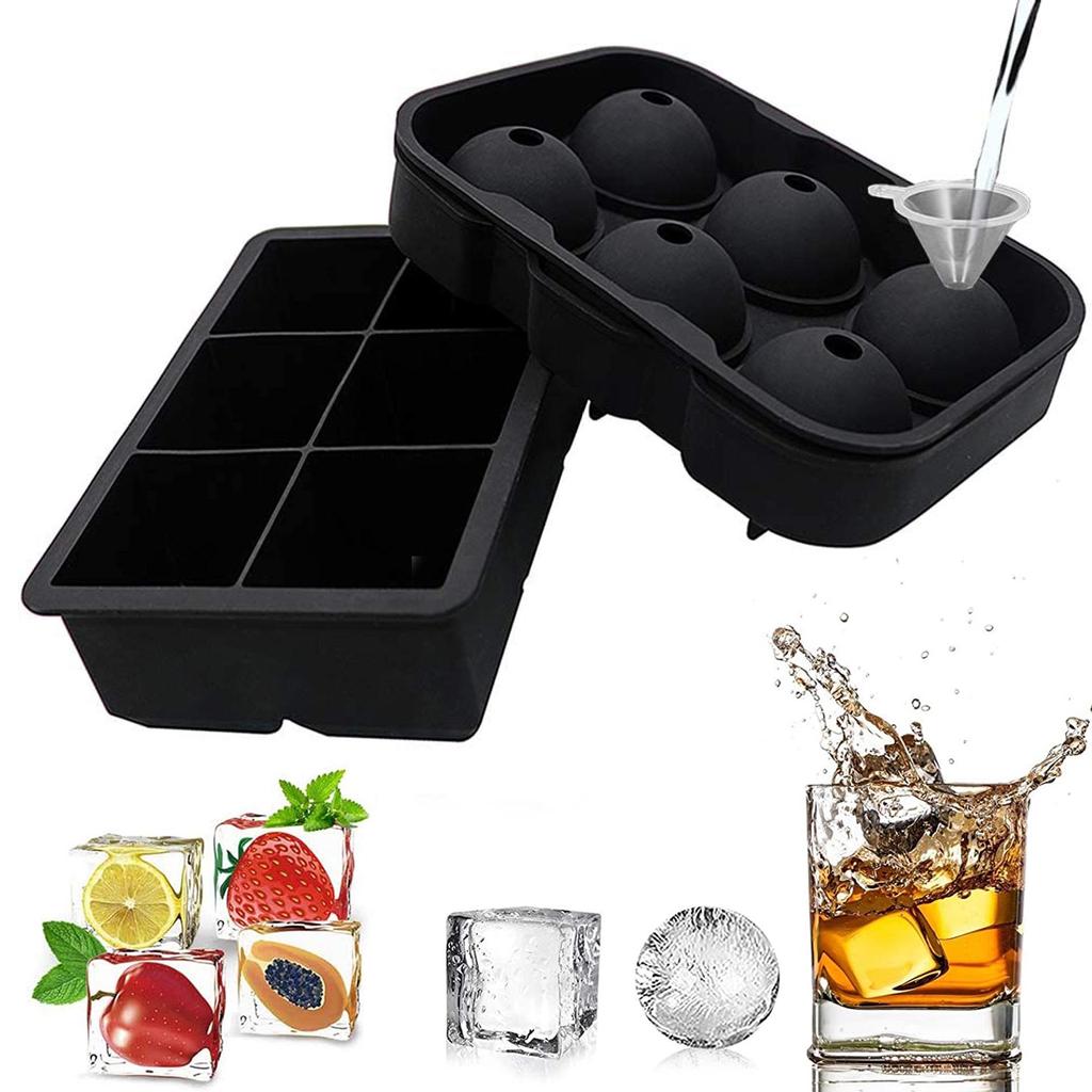 Silicone Ice Cube Tray with Lid for Large Cubes & Balls, Ideal for Home Bars