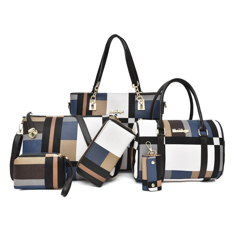 new mother and child bag six-piece messenger shoulder bag versatile women's bag contrasting color plaid handbag