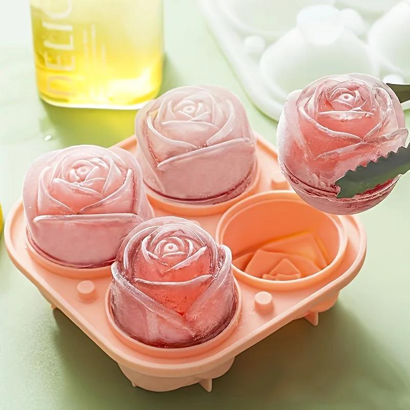 1pcs Elegant Rose Shaped Ice Cube Mold Reusable Food Grade Silicone IceTray Ice Ball Mold for Effortless Dessert Summer Drinks