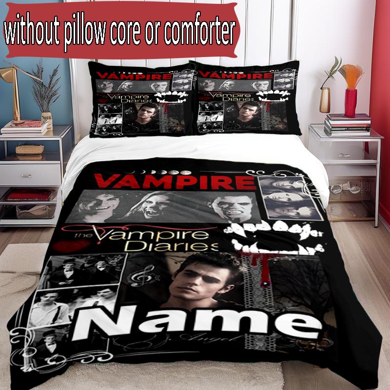 Set copripiumino 3 pezzi (1*Copripiumino + 2*Federe, Senza Nucleo), Set Biancheria da Letto Personalizzato con Nome e Motivo The Vampire Diaries, Regalo Decorazione Camera da Letto