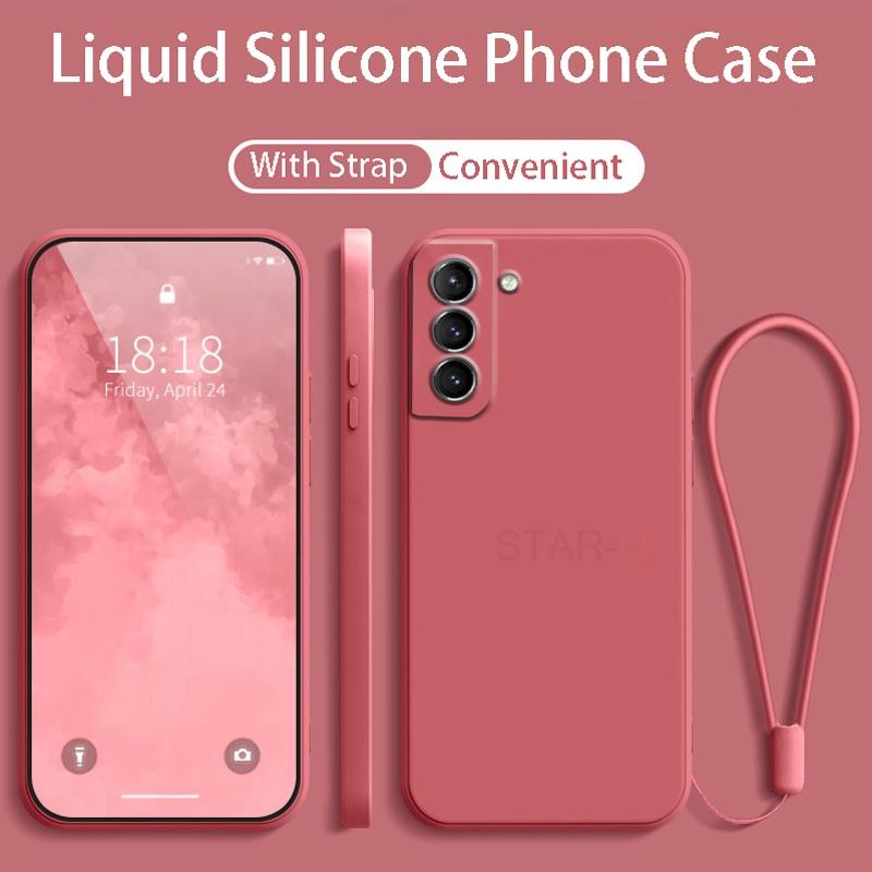 

S21FE S 22 21 Strap Liquid Silicone Phone Case For Samsung Galaxy S22 S21 Plus Ultra FE 5G Soft Lanyard Back Cover S22