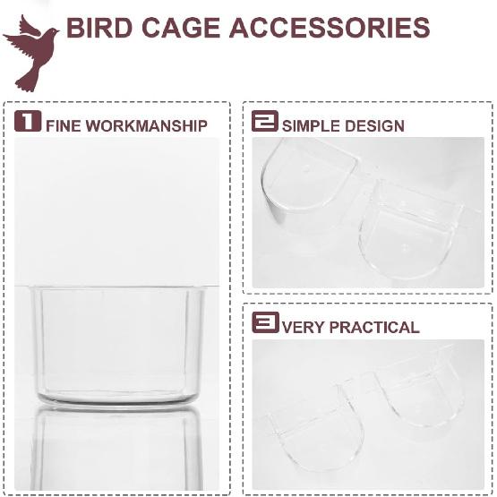 

6pcs Feed Budgerigar Cockatiel Dispenser, Clear Conure Accessorytransparent Cup Parrot Cup, Food Animal Dish Thick Bowls, Bowls Hanging Semicircle
