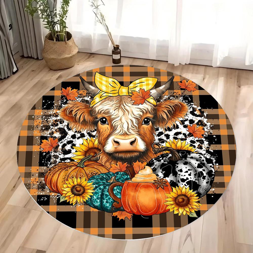 

Highland Cow Flower Pattern Round Rug Area Kids Carpets for Home Living The Baby Room Child Rug Bedroom Sofa Doormat Floor Mats 40X40CM
