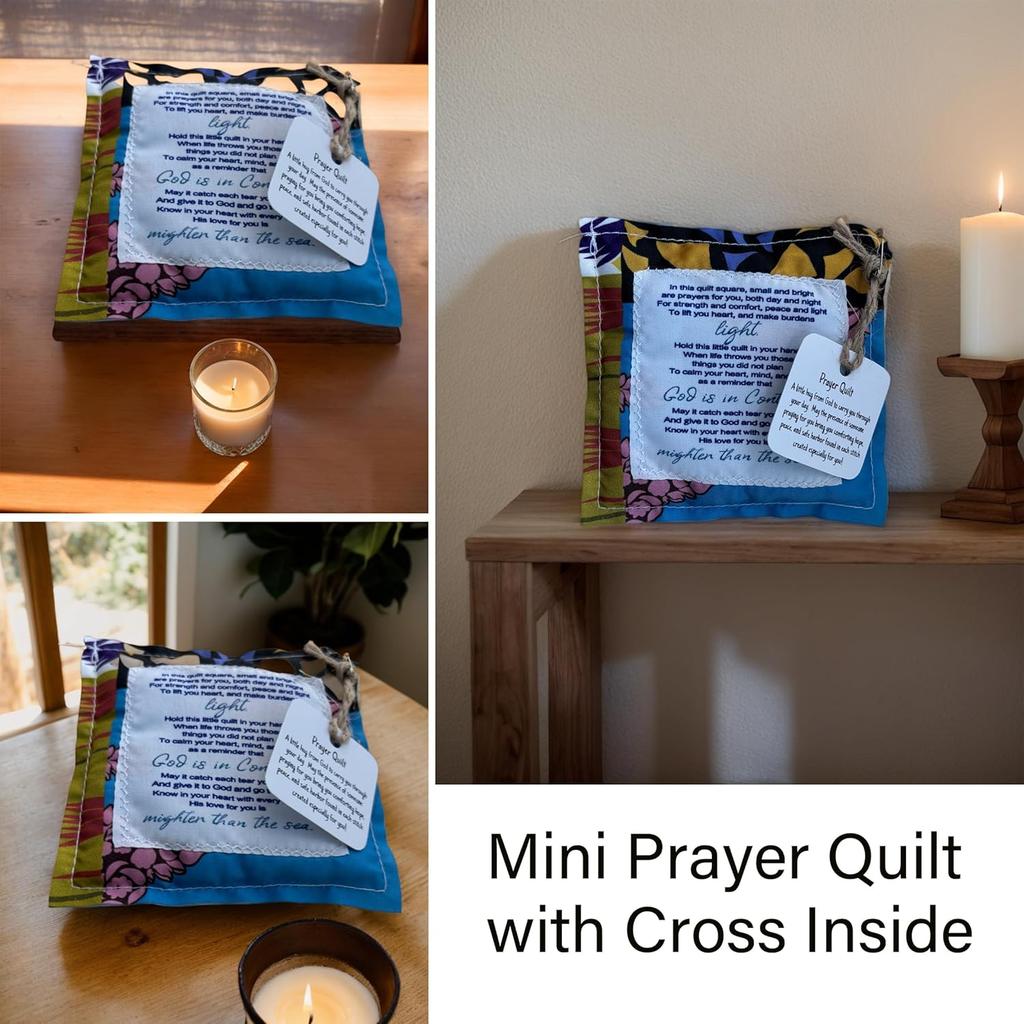 1PC Prayer Quilt with Cross ide, 4x4 Inches Mini Pocket Size, pirational Religious Gift