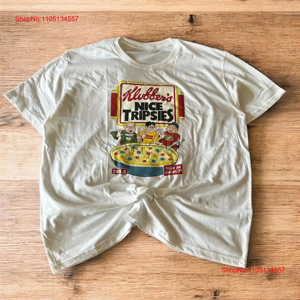 Novelty Funny Nice Tripsies Cereal T Shirt In White with Front Graphic Print L Vintage Washed Stretched Streetwear Unisex