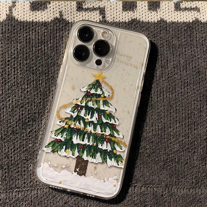 Crystal Clear Drop-Proof Christmas Tree iPhone Case for 13/14/15Pro/16ProMax/17 Models