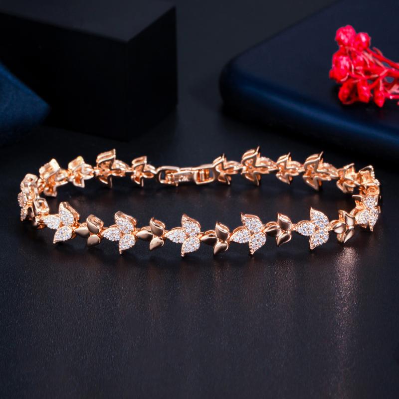 

WWJ Элегантный браслет-цепочка золотого цвета в форме листа из циркония