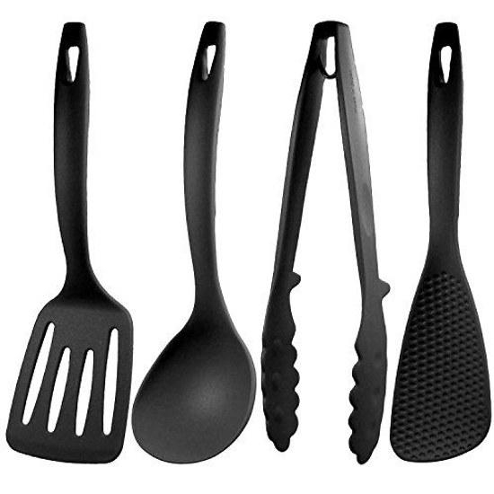 Nagaoka Tsubame Sanjo Mini Kitchen Tool Set 4 Pieces Spatula Ladle Tongs Turner Black Made Japan