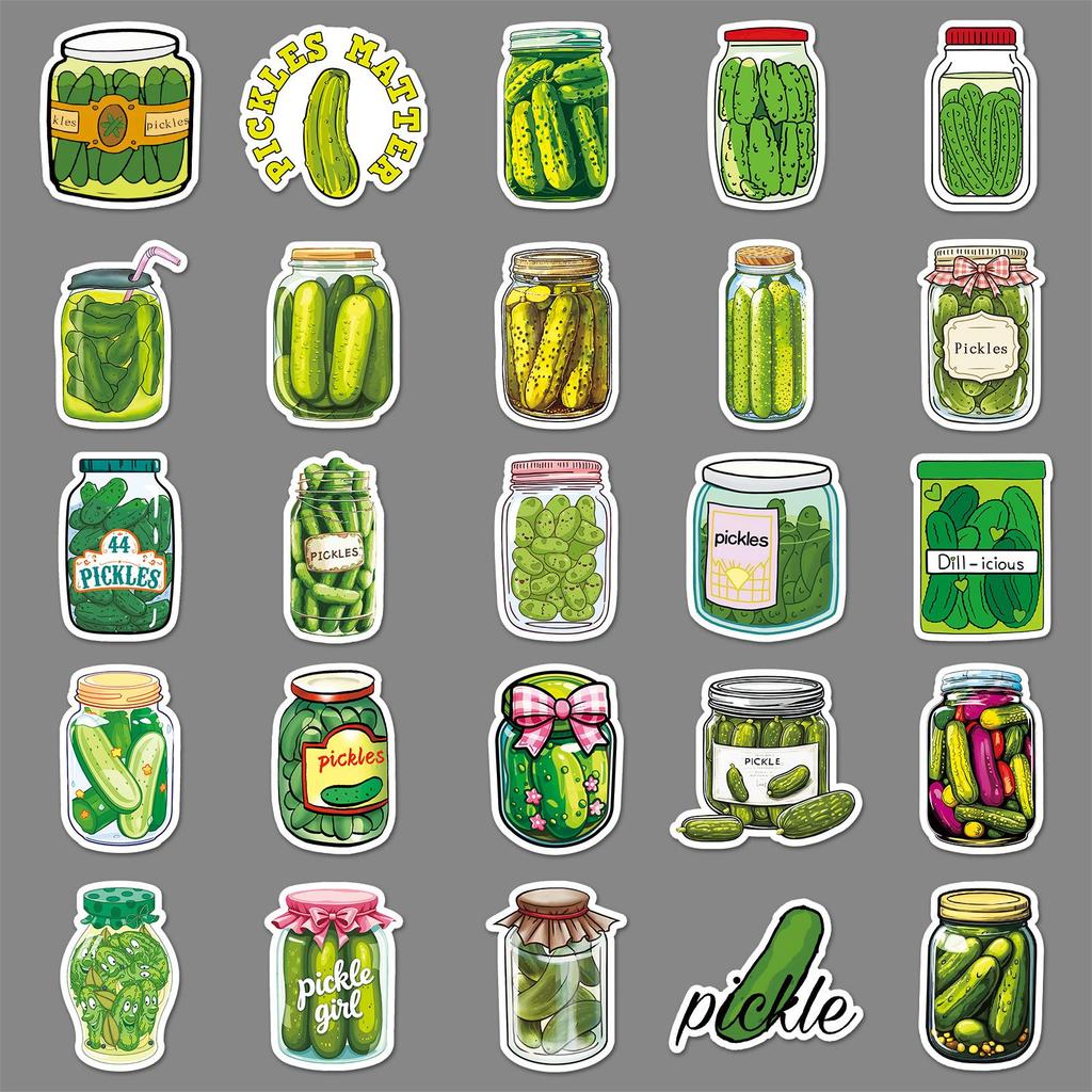 50 Sour Cucumber Stickers Set for Phones & Laptops - Pickle-Themed Resin Decals