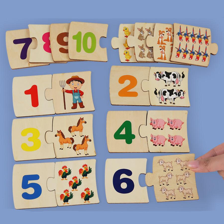 Wooden Number Matching Puzzle Toys Montessori Early Education Digital Pattern Thicken Blocks Game for Baby Festival Gift Toy